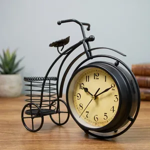 Horloge de bureau moderne en métal, design circulaire, mouvement à quartz électrique, finition dorée, cadre noir, cadran crème, fonction snooze - Product Image 5