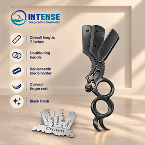มีดโกนตรงแบบมืออาชีพพร้อมด้ามจับแบบกรรไกรและใบมีดเปลี่ยนได้ 4 ใบฟรี - Product Image 4
