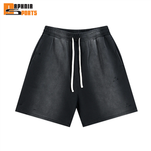 Pantalones Cortos de Algodón con Efecto Desgastado Vintage Personalizados, Impresión Serigrafiada, 100% Algodón Felpa, Color Negro Desgastado - Product Image 1