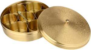 Handmade Brass Masala Dabba, Indian Spice <b>Box</b> with Spoon - Product Image 3