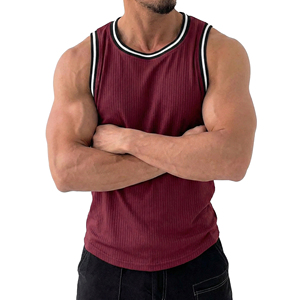 Bulk <b>Men's</b> Muscle Tank Tops Ribbed Knit Sleeveless Fitness <b>Singlet</b> Athletic Wear Custom Design Contrast Trim Bodybuilding Vest - Product Image 4