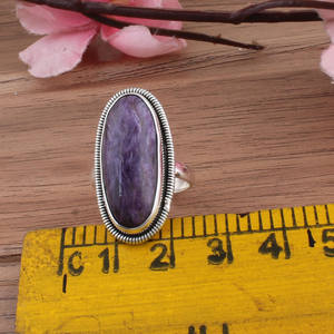 Bague en argent sterling 925 avec charoïte naturelle violette pour femme, pierre rare, bijou de mariage classique, vente en gros - Product Image 6