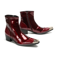 Bottes en cuir pour hommes, style britannique, bottes courtes à la mode avec bout pointu, incrustations de diamants, talons hauts, bottes en cuir de vache