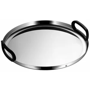 Round Metal Serving Tray With Handle <b>Black</b> Minimalist Design Multi Piece Set for Dining <b>Table</b> Use - Product Image 2