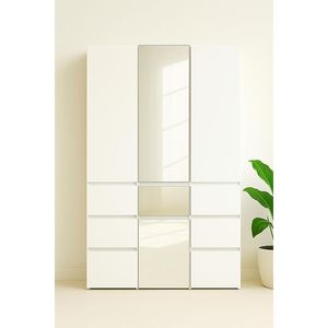 Sistema Armadio Modulare in Legno Elise con Specchio Bianco, Design Moderno Organizzativo - Product Image 1