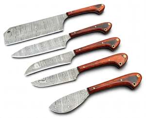 Ensemble de couteaux de cuisine en acier damas torsadé artisanal, 5 pièces, manche en bois de rose, couteau de chef, couteau à découper - Product Image 4