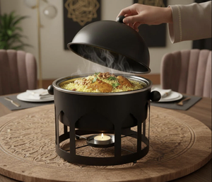 Calentador de Alimentos Moderno de Diseño Premium, Servidor de Buffet para Eventos y Bodas, Cacerola Metálica de Alta Calidad con Base y Tapa - Product Image 4