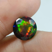 Opale noire naturelle éthiopienne, taille brillant rond, 10 mm, jeu de couleurs, effet feu, certifiée par un tiers, BU GEMS, pour la fabrication de bijoux