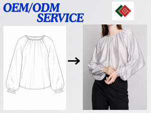 Blouse Femme en Gros Col Rond Manches Ballon Couleur Unie Coupe Ample Style Minimaliste Manches Longues Respirante ODM OEM - Product Image 5