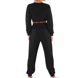 Conjunto Deportivo de Dos Piezas para Mujer, Sudadera Corta y Pantalones Jogger Negros, Ropa Deportiva Informal para Entrenamiento - Product Image 4
