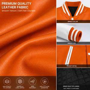 Chaqueta Varsity Personalizada Premium con Logotipo Bordado, Mangas de Cuero PU, Puños y Dobladillo Acanalados, Chaqueta de Béisbol a la Moda OEM - Product Image 5