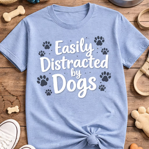 Custom Dog Lover T Shirt Easily Distracted by Dogs Graphic Tee Unisex Cotton Casual Short Sleeve OEM Wholesale - Product Image 2