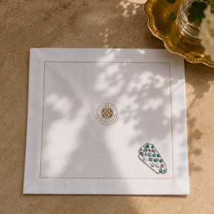 Delicate Embroidered Green Snail Motif square <b>Tablecloth</b> 100% Natural <b>Linen</b> Modern Luxury Design for Cocktail Parties Weddings - Product Image 1