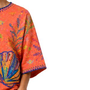 เสื้อยืดโอเวอร์ไซส์ลายกราฟิกสีส้มคอรัลสำหรับผู้หญิง พิมพ์ลายมหาสมุทรหลากสีสัน สไตล์ลำลอง ผ้าฝ้าย สตรีทแวร์ ใส่สบายช่วงฤดูร้อน ทรงหลวม รับผลิตตามสั่ง ขายส่ง - Product Image 4