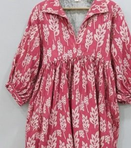 Vestido Túnica Indio Hecho a Mano 100% Algodón para Mujer |   Ropa Formal de Oficina Ecológica y Transpirable, Corte en A, Floral, Dibujada a Mano, Natural - Product Image 2