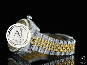 Montre analogique de luxe bicolore en zircon cubique avec bracelet incrusté de diamants, bracelet en acier inoxydable de 16 mm, cadran à échelle mixte, idéale pour un cadeau de fête - Product Image 4