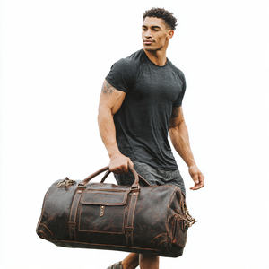 Sac de sport en cuir véritable, sac de voyage à bandoulière, sac de sport d'extérieur, sac de fitness en cuir unisexe - Product Image 3