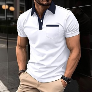 Men's Polo <b>Shirt</b> Summer Solid Color Turn-Down <b>Collar</b> Color Pocket Short Elastic Sleeve Business Top - Product Image 5