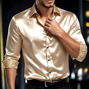 Chemises pour hommes en satin, formelles et décontractées, couleurs unies, vêtements de vacances, vêtements de saison, poignets à motifs - Product Image 6