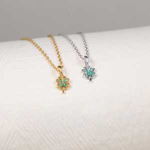 Green Chrysoprase Pendant Silver <b>Clover</b> Dainty Lucky Gemstone Necklace 925 Sterling Silver 14K Gold Plated Gift - Product Image 3