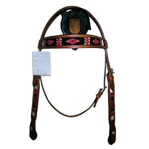 Venta al por mayor de cuero de calidad superior caballo occidental Headstall con cuentas ecuestre accesorio de equitación a precio competitivo - Product Image 1