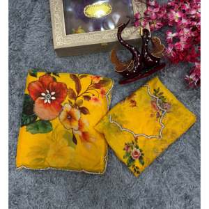 Saree à imprimé floral exquis avec perles et Katdana Handwork in Border Beautiful Textile & Fabric Crafts - Product Image 3