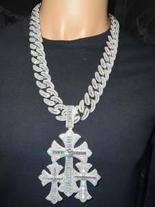 Collar con colgante de cruz con incrustaciones de moissanita, dije de espada, cadena cubana, chapado en oro rosa PT950, joyería Hiphop para fiesta - Product Image 2