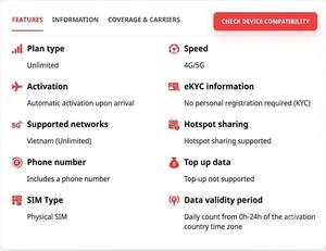 ผู้ผลิต eSIM เวียดนามสำหรับการเดินทาง 4G/5G Viettel บริการอินเทอร์เน็ตความเร็วสูง ครอบคลุมทั่วประเทศ พร้อมแพ็กเกจเปิดใช้งาน QR ทันที - Product Image 3