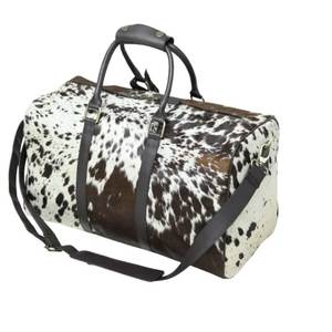 Cowhide Leather Bag Oval Shape Shoulder Strap Zipper Closure Lightweight Durable Eco-Friendly Brown White Unisex - Product Image 1