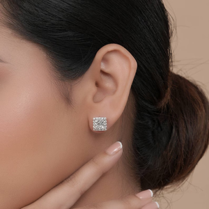 Boucles d'oreilles clous de mariée en or massif 10K 14K 18K, certifiées IGI, avec halo de diamants de laboratoire ronds et taille princesse, couleur DEF, clarté VS VVS - Product Image 6