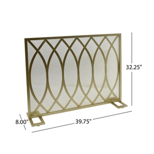 Protector de Chimenea Ovalado de Metal Estilo Art Deco con Malla Resistente y Protector de Chispas, Protector de Hogar Independiente con Acabado Dorado - Product Image 2