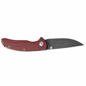 มีดพับพกพา ด้ามจับลายร่องสีแดง ใบมีดทรงดรอปพอยต์สีดำด้าน พร้อมปุ่มจับนิ้วโป้งและแกนหมุนโลหะ สำหรับใช้งานกลางแจ้งในชีวิตประจำวัน - Product Image 5