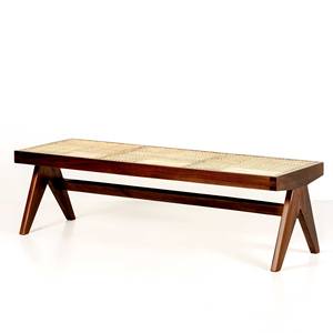 Banco de Madera Maciza Duradero Estilo Pierre Jeanneret con Patas en V y Asiento de Ratán para Exteriores, Ideal para Hoteles, Venta al Por Mayor - Product Image 1