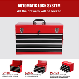 21-Inch Heavy Duty Portable Metal <b>Tool</b> <b>Box</b> with 4 Drawers <b>Small</b> <b>Tool</b> Chest with Ball Bearing Slides and EVA Liners - Product Image 5