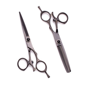 High Quality Hair Scissors Professional Cutting Scissors 5.5 to 7.5 440C Thinning Scissors Swivel Thumb Sharp <b>Blade</b> Tip Black - Product Image 2