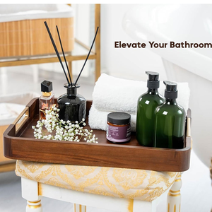 Decorative Rectangular Natural Solid Wood Ottoman <b>Breakfast</b> Snacks Coffee Table Tray Wooden Serving Tray with Handles - Product Image 4