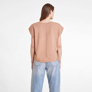 High Quality Women's Cap Sleeve Loose Fit <b>Crop</b> Tee <b>Top</b> O-Neck Polyester Cotton Solid Casual Wear Summer Women Cap Sleeve T-Shirt - Product Image 2
