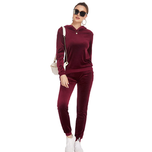 Conjunto de chándal de terciopelo azul para mujer, talla grande, con capucha y cremallera completa, pantalones acampanados informales de manga larga, color liso, ropa de invierno, personalizado. - Product Image 2