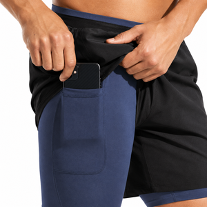 Custom Men's 2 in 1 Running <b>Shorts</b> 5 Inch Quick Dry Compression Liner Phone Pocket OEM Gym <b>Shorts</b> - Product Image 1