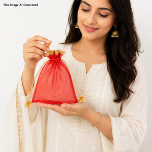Sac Potli en Organza Fait Main pour Cadeaux de Mariage, Cadeaux de Retour, Emballage de Bijoux et Célébrations Festives - Product Image 2