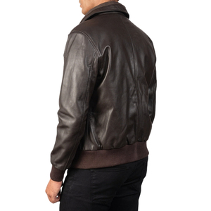 Veste en cuir véritable marron pour homme, col montant, fermeture éclair, style décontracté, veste bomber pour motard, automne - Product Image 3