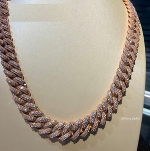 Collier chaîne cubaine en moissanite, plaqué or rose, style hip-hop, bijoux de luxe, chaîne statement pour hommes et femmes - Product Image 4