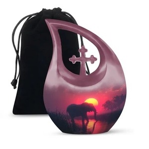 Meilleure vente Arbre de vie bleu en aluminium larme croix crémation adulte urne pour cendres humaines avec sac de velours gratuit - Product Image 2