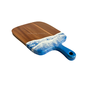 Modern Wood Cutting Board With Blue Resin Ocean Design Matte Polish Durable <b>Kitchen</b> Decor - Product Image 1