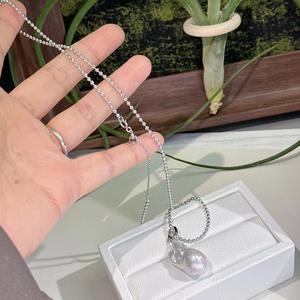 Collar de Perlas de Agua Dulce Barrocas Naturales con Cadena de Plata de Ley S925 y Cierre de Broche Universal, Cadena de Suéter Estilo Barroco - Product Image 2