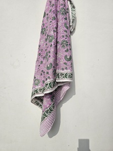 Hand Block Print Cotton <b>Sarong</b> Pareo Pink Green Floral Beach Wrap Lightweight Boho Botanical Cover Up Women Hand Block Print Pin - Product Image 5