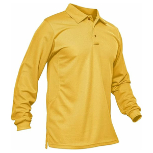 เสื้อโปโลแขนยาวผู้ชาย สีพื้น ผ้าถัก สวมใส่สบาย สีเหลือง เสื้อผ้าสตรีทแวร์ ขายส่ง - Product Image 1