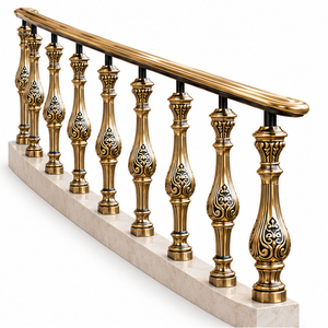 Rampe d'escalier en métal doré orné avec balustres sculptés décoratifs, balustrade de balcon de style européen classique pour l'élégance et le luxe - Product Image 2
