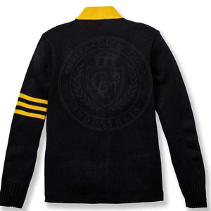Cardigan en tricot pour femme, broderie de lettres grecques, col en V, manches longues, boutons contrastés, style classique, à porter toute l'année - Product Image 2
