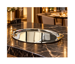 Plateau de service pour thé et café en acier inoxydable avec poignées dorées, plateau de service pour desserts de qualité supérieure pour usage domestique - Product Image 1